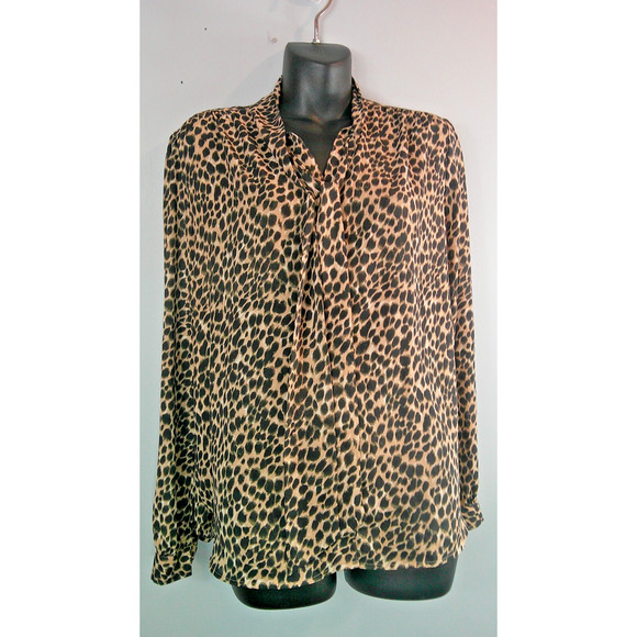 J. Crew Leopard Long Sleeve Blouse Tie Neck Women's Large - Picture 1 of 4